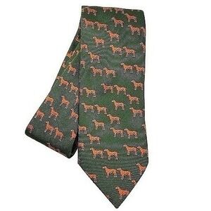 Seaward & Stearn Silk Tie England Green Orange Hunting Dogs Pointer Handmade
